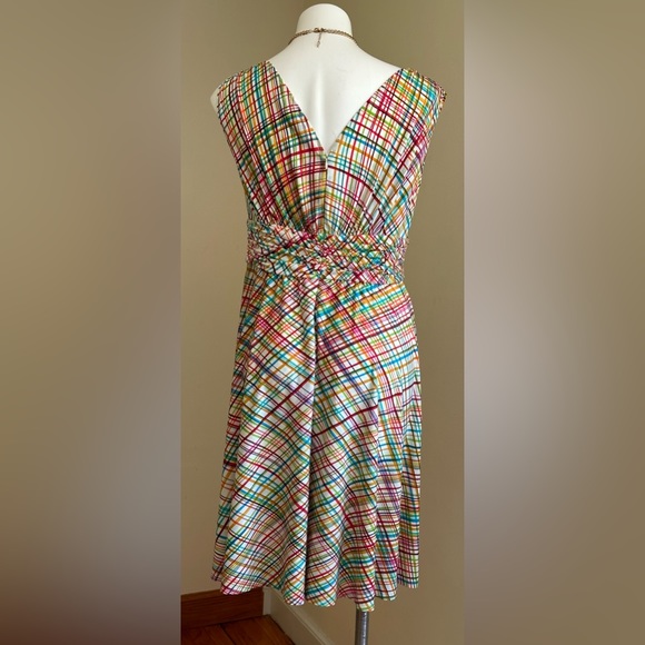 Chadwick’s Collections White Multi Color Empire Waist V Neck Front & Back SZ 12P - Picture 6 of 11